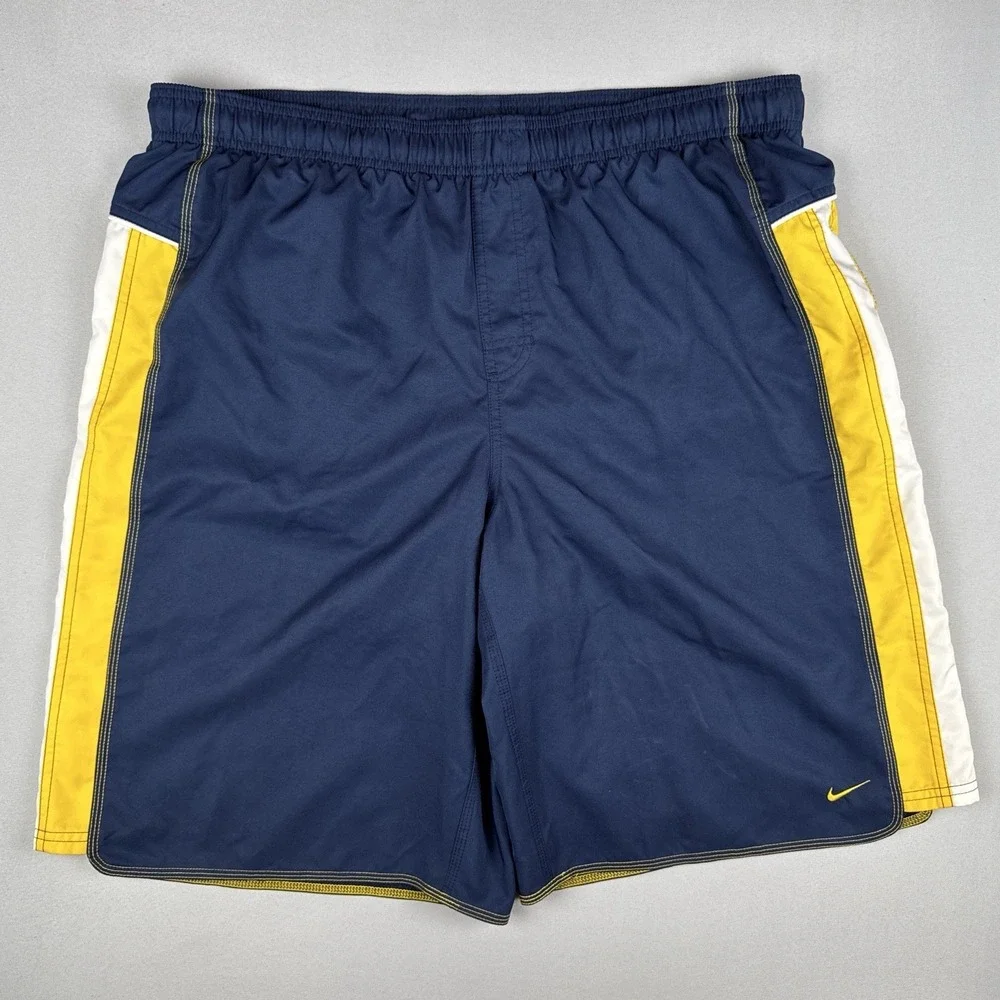 Vintage Y2K Nike Swim Trunks Men's XXL Gray Swoosh Board Shorts Silver Tag